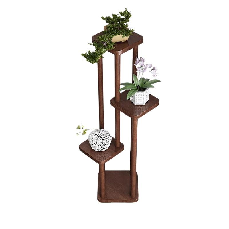 Antique Chinese Style Simplified Indoor Solid Wood Flower Stand Modern Design Space-Saving Pot Holder for Living Room