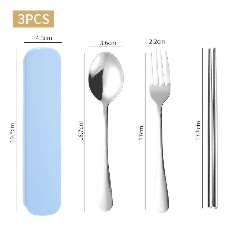 1 set de uz casnic din oțel inoxidabil portabil, bețișoare, linguri, furculițe, set de două/trei piese cu cutie