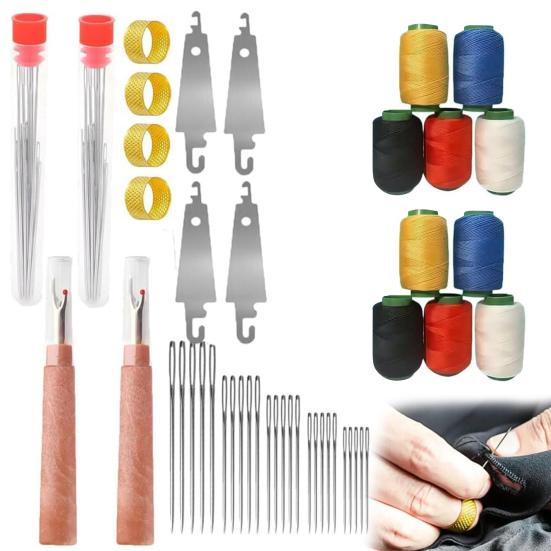 Big Eye Steel Needles Set Hand Sewing Kit Needles with Protective Case Threads Thimbles Threaders Quilting Tool Kit for Sewing Cross Stitch Projects