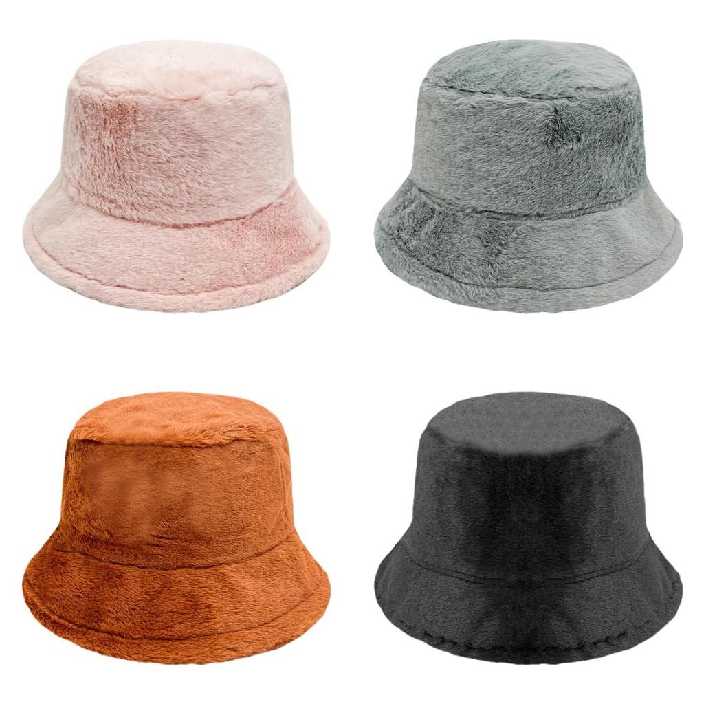 Stylish Winter Bucket Hat For Women With Thick Faux Rabbit Fur For Casual Outdoor Use