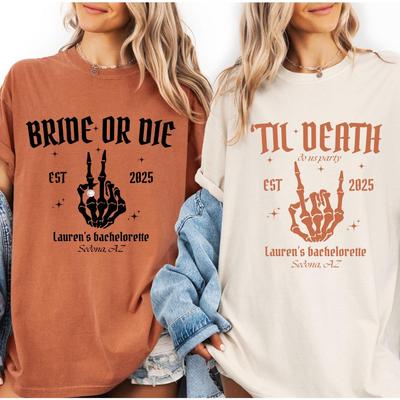 Bride Or Die Funny Bachelorette Party Comfort Colors Shirt, Till Death Do Us Party Halloween T-Shirt, Skeleton Bach Gothic Bride Tee Shirt