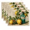 Vintage Lemon Glass Bottle Botanical Old Script Paper Print Rectangular Placemats Farmhouse Kitchen Dining Table Decor Mats