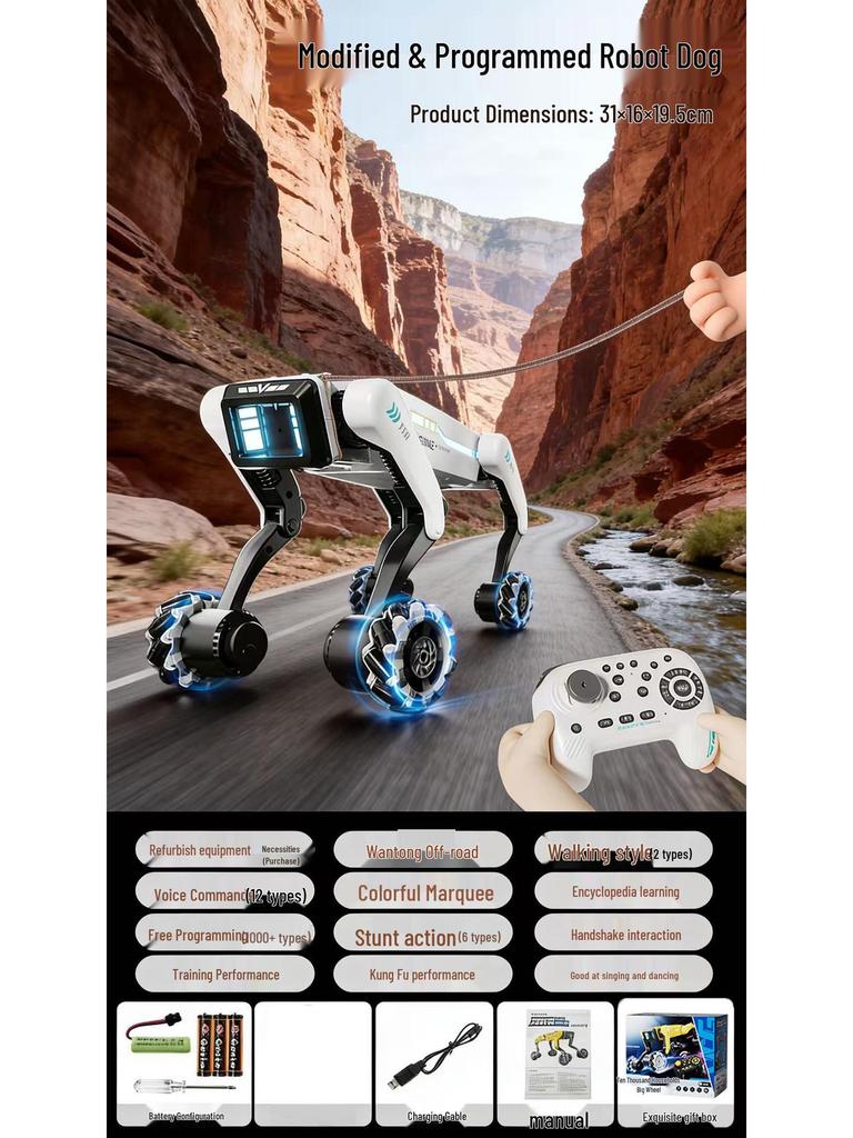 Smart AI Robot Dog with Voice Dialogue, Remote Control, Call Function, Item Pickup & Cannonball Shooter