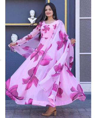 Indian Women Designer Floral Print Georgette A-line Gown Kurta Party Wear Tunic Kurti Dress
