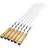 6Pcs 55cm BBQ Skewers Long Handle Shish Kebab Barbecue Grill Stick Wood BBQ Fork Stainless Steel