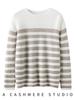 Women's Knit Striped Base Layer Shirt, Long Sleeve, Loose Fit, Warm, Versatile, Round Neck, Cashmere Sweater for Autumn/Winter.