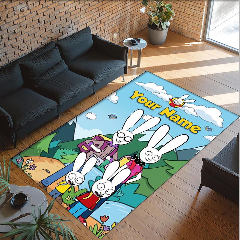 Tappeto in Cristallo di Velluto Personalizzato con Testo Nome, Tappeto Antiscivolo Simon Super Coniglio per Decorazione Domestica