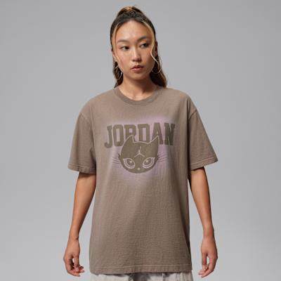 Jordan T Shirts Women s Light Mocha Gray Brown Crew Neck Moderate M