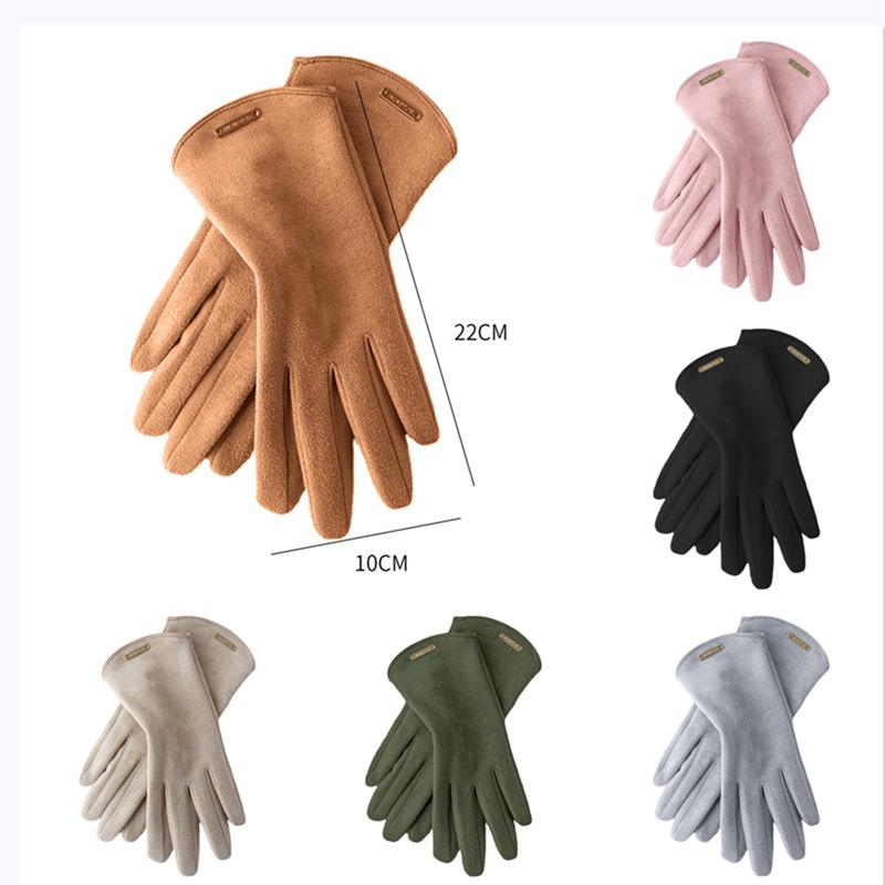 Women Warm Suede Touch Screen Driving Gloves Men Cold Plus Velvet Thick Fingerless Flip Cycling Mittens Autumn Winter Solid