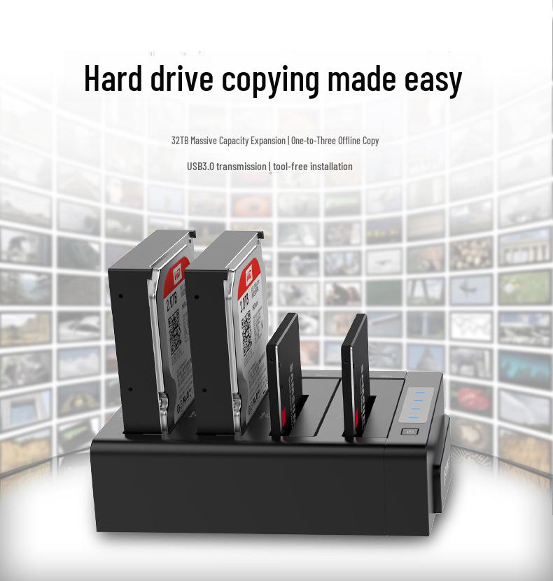 ORICO 6648US3-C Stacja dokująca USB 3.0 z czterema slotami na HDD z funkcją klonowania offline 1-do-3