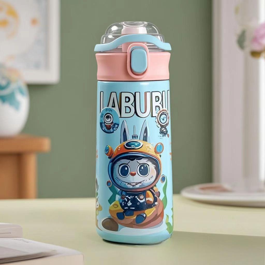 Hüpfbecher Thermobecher Hochwertig Niedlich Cartoon 3D Musterdruck Tragbarer Strohhalm Doppelwandiger Trinkbecher