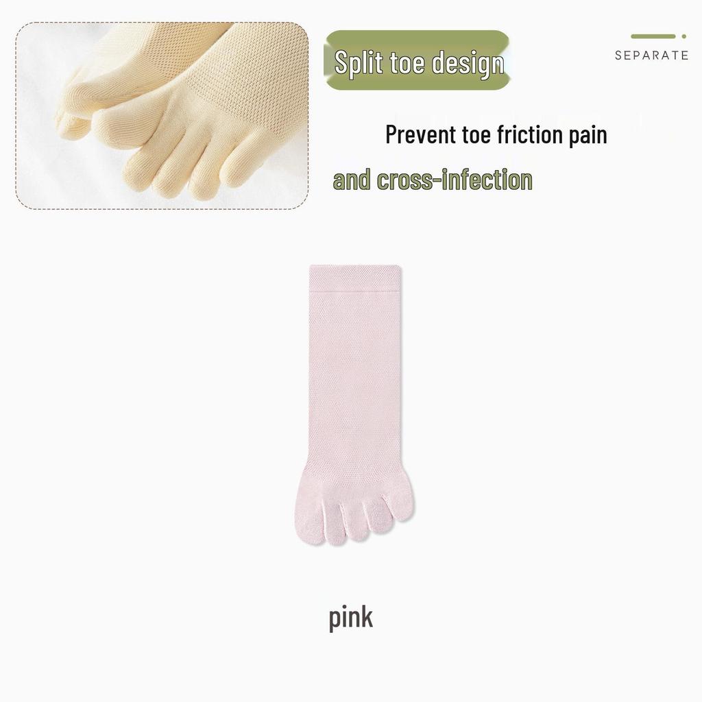 Women's Summer Breathable Cotton Mid-Calf Five-Toe Socks - Antibacterial, Sweat-Absorbent, Mesh Design