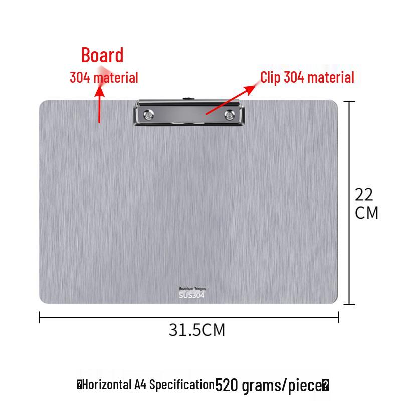 Chuntian Stainless Steel Clipboard with File Clip and Sticky Note Holder, A4/A3 Size