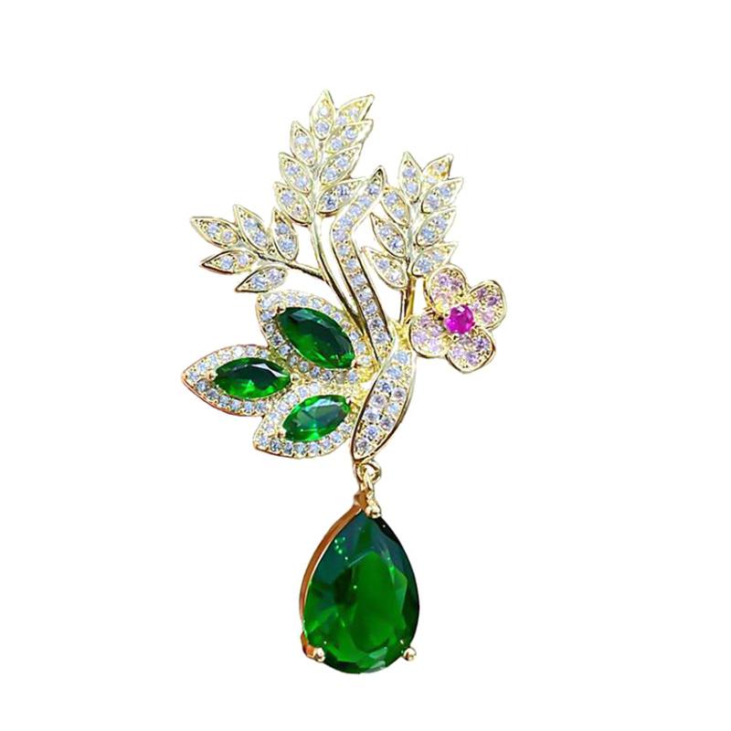 Exquisite  Wheat Ear Brooch For Women  Water Droplets On Leaves Shape Brooch Clothing Cheongsam Accessories