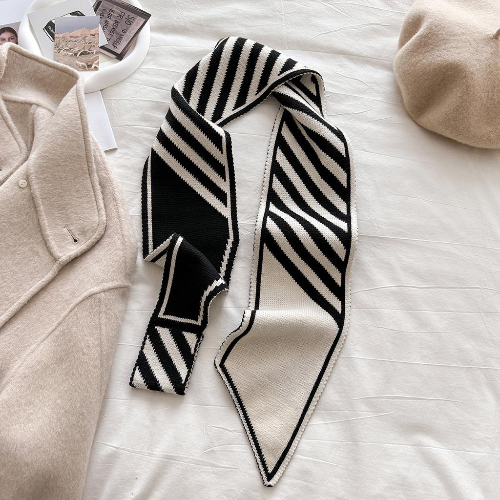 Polka Dot Striped Thicken And Warm Winter Small Knitted Scarf For Women Striped Neck Gaiter Versatile Temperament Scarves