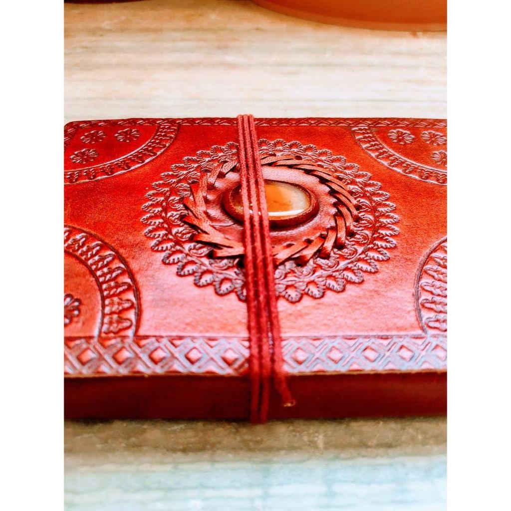 Semi Precious Stone Embossed Leather Bound Notebook, Stoned Leather Journal, Unlined Leather Notebook Handmade Diary Medium Size 5 by 7