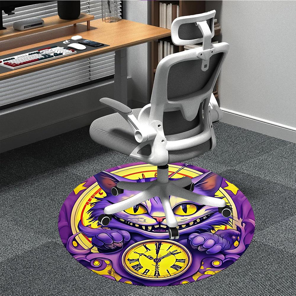 1pc Cat Clock Office Round Area Rug, Mat Suitable For Office, Under Office Chairs Bedroom Living Room Home Decor, Room Deco