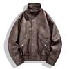 Mens PU Leather Biker Jacket Vintage Style Stand Collar Windproof Breathable Casual Outerwear