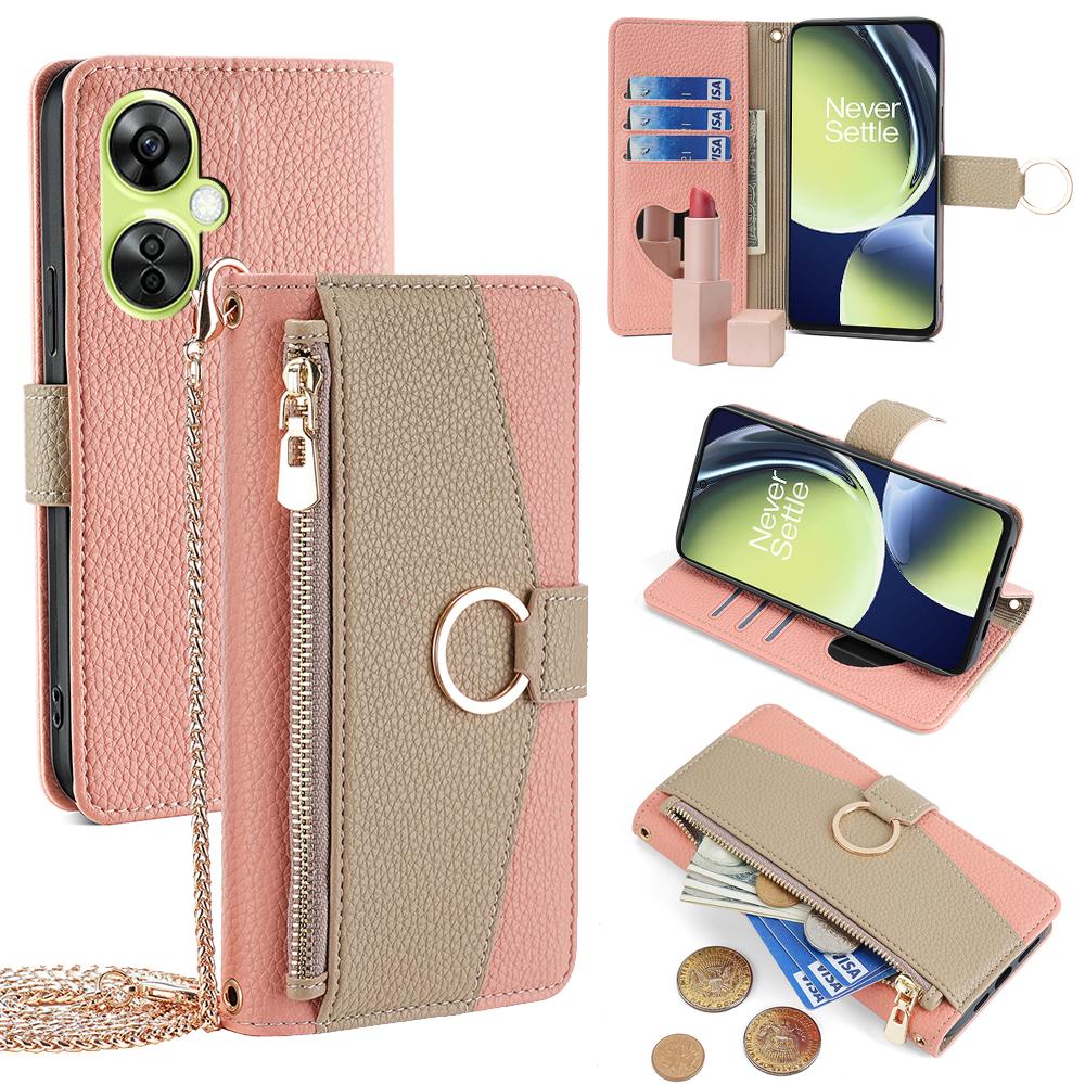 

For OnePlus Nord CE 3 Lite 5G/Nord N30 5G Case PU Leather Zipper Pocket Stand Phone Cover Pink