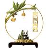 Aris & Juno Adorable Resin Panda Figurine with Bamboo & Golden Elements - Lucky Home Decor for Good Fortune & Prosperity for Housewarming & New Year