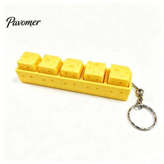 Tactile Fidget Keyboard 3D Printed Cheese Toy, 5-in-1 Push Button Finger Mechanical Clicker Keychain for Stress Relief Concentration Aid Toys