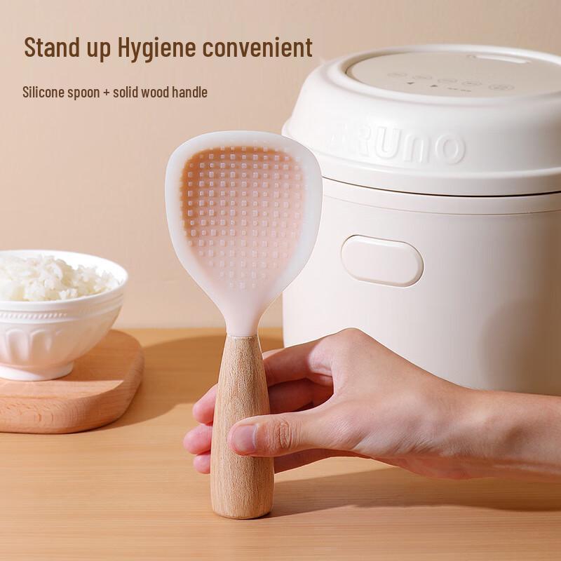 Heat-Resistant Silicone Rice Spoon with Wooden Handle