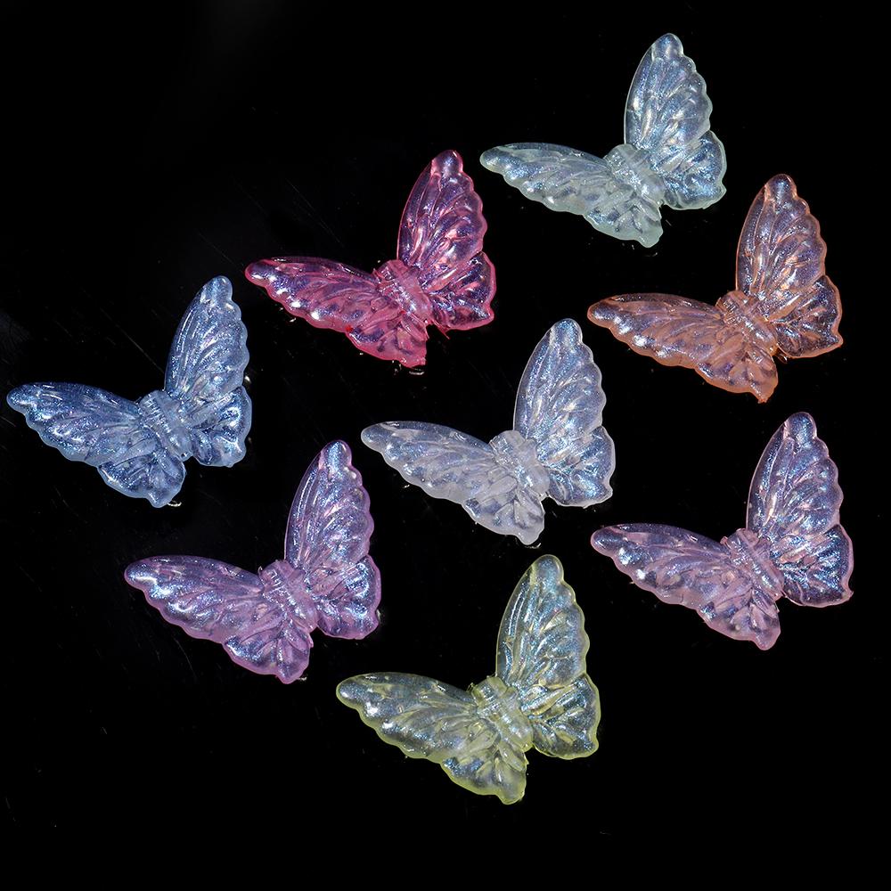 20pcs 36.5x27mm Acrylic Butterfly Beads Colorful Luminous Loose Beads For Jewelry Making DIY Necklace Earrings Phone Key Chain