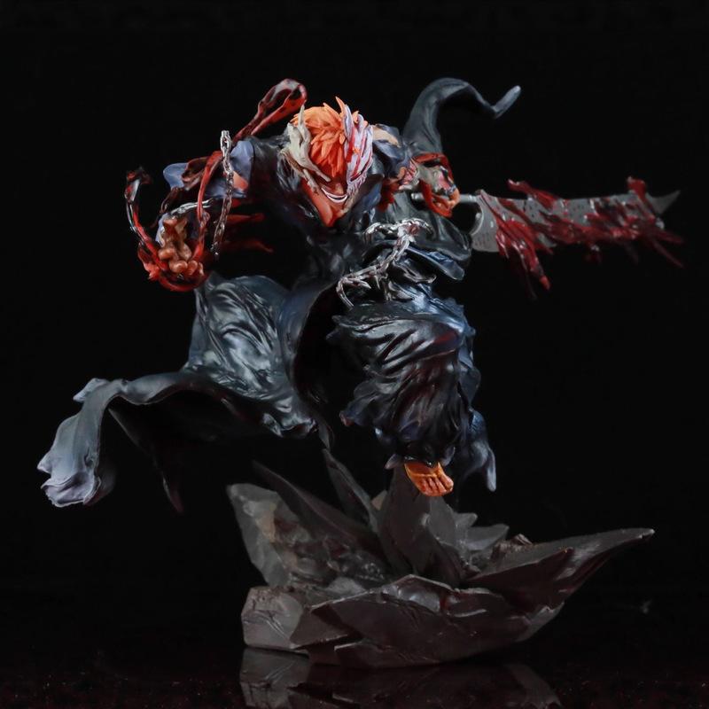 New Ichigo Kurosaki 1/6 Scale Orange Hair Hollow Mask Cartoon Character Collection Statue Desktop Decoration Gift.