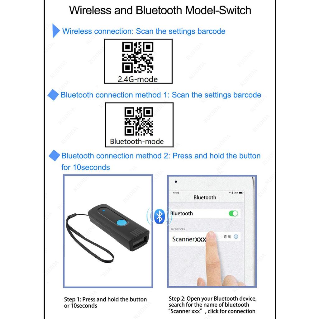 Packot Barcode Scanner Mini Wireless and Bluetooth Qr Code Reader Portable 1D 2D Bar Scanner Handheld for Courier Logistic Shop