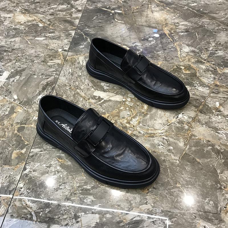 Leather Doudou shoes men's 2025 new one-pedal lazy loafers men's black popular cowhide casual leather shoes