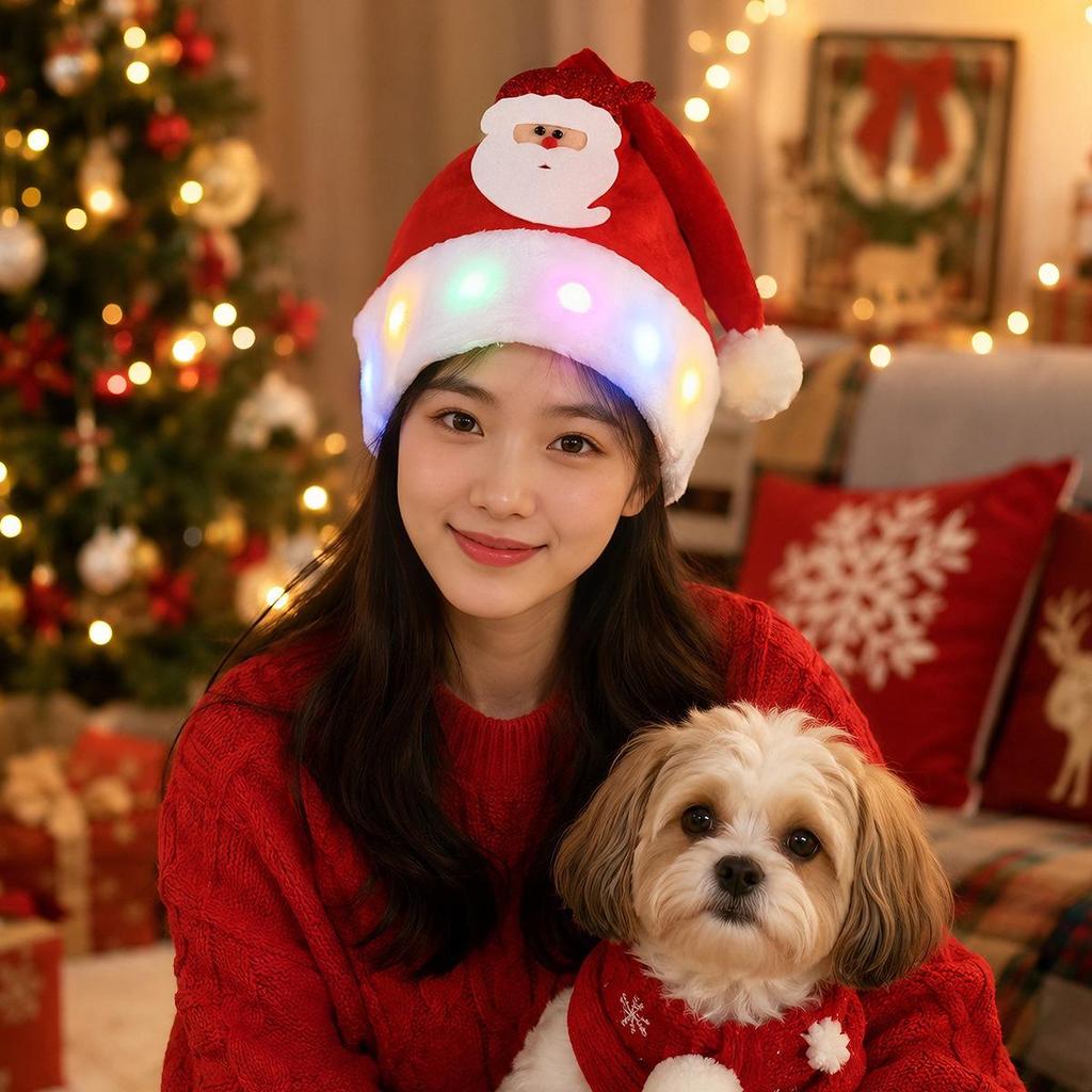 LED Christmas Hat for Adults & Children - Festive Party Decoration with Ornaments