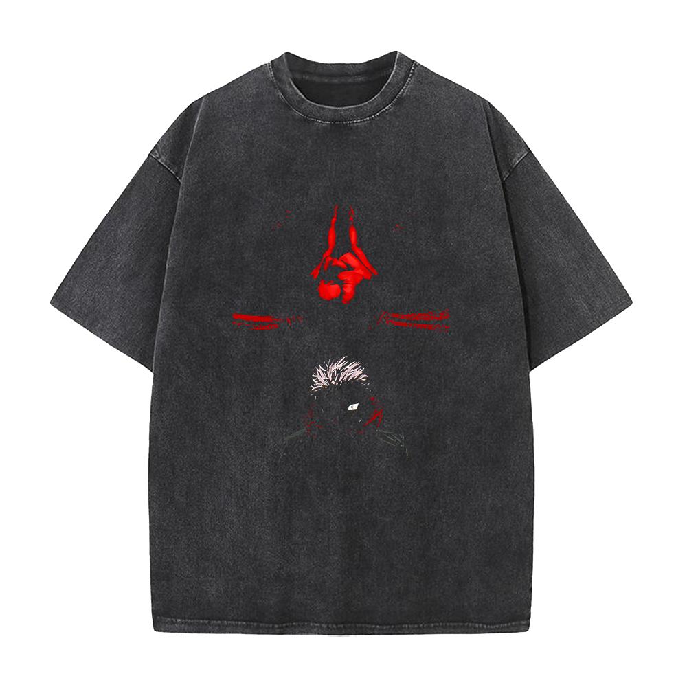 Manga Jujutsu Kaisen Ryomen Sukuna Printed Tee Men Women Clothing Washed Cotton T-shirt Casual Oversized T Shirt Harajuku Tshirt