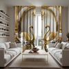 2-piece HD Digital Yellow Long Neck Swan Curtain Home Decoration Style Decoration Living Room Bedroom Through Rod Curtain Effect