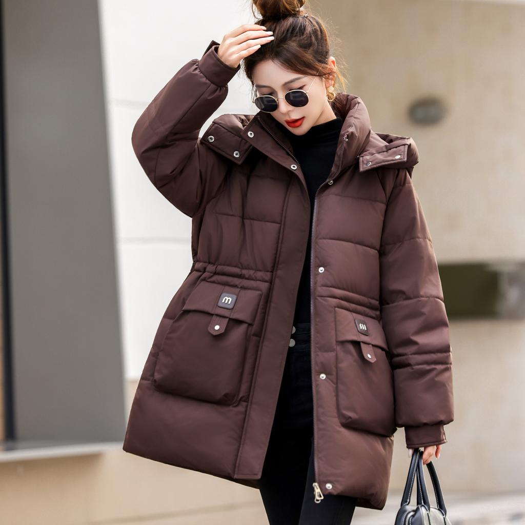 Women's New Winter Style Hooded Loose-waisted Cotton Coat Mid-length Cotton-padded Jacket