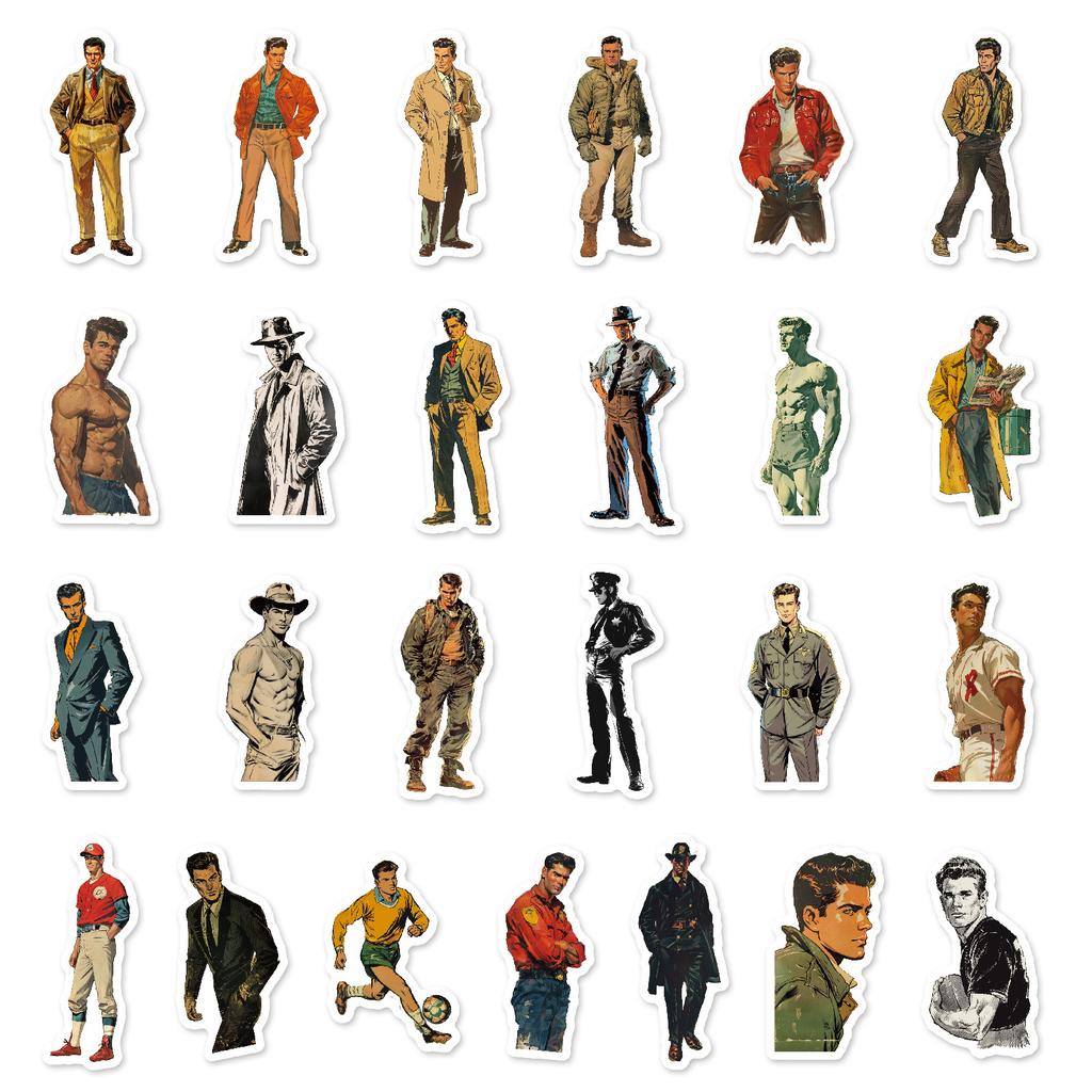 50Pcs Unique Retro Western Male Stickers Set - DIY Decals for Journal & Notebook Graffiti