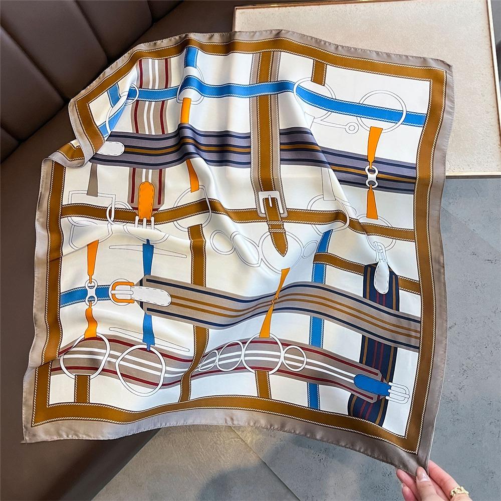 Elegant Yellow Neck Scarf Lemon Print Shawl Breathable Square Silk Scarf  for Women