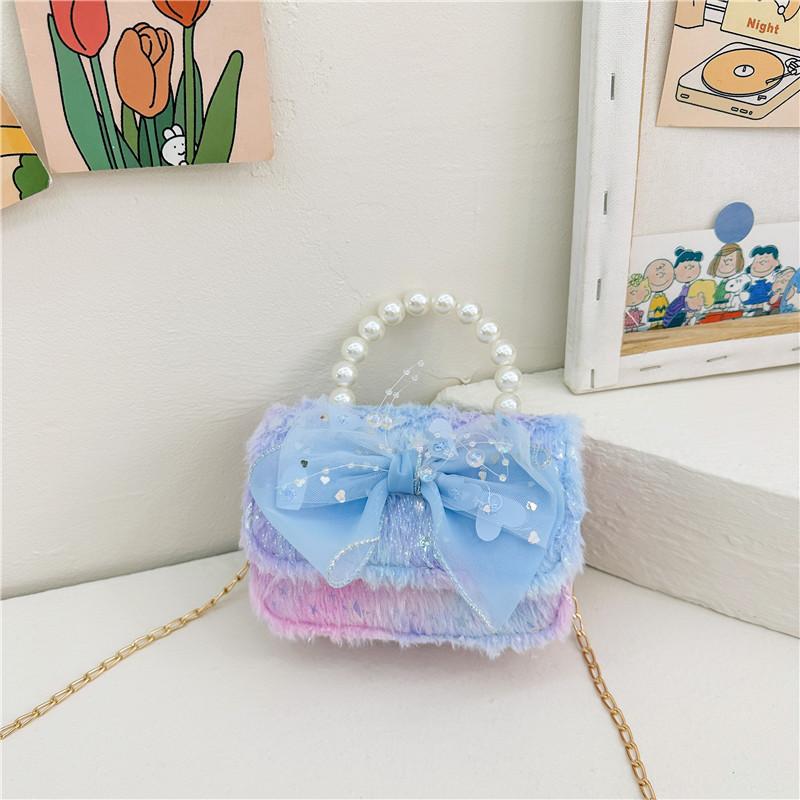 Cute Bow Doll Princess Decoration Children Plush Chain Shoulder Bag For Daily