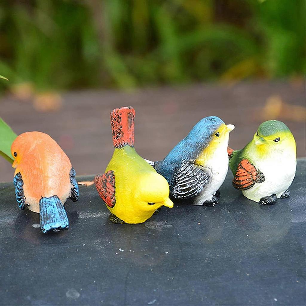 Resin Bird, 4 Pieces Garden Bird Figurines, Resin Birds Animals Figurine, Garden Yard Lawn Decoratio
