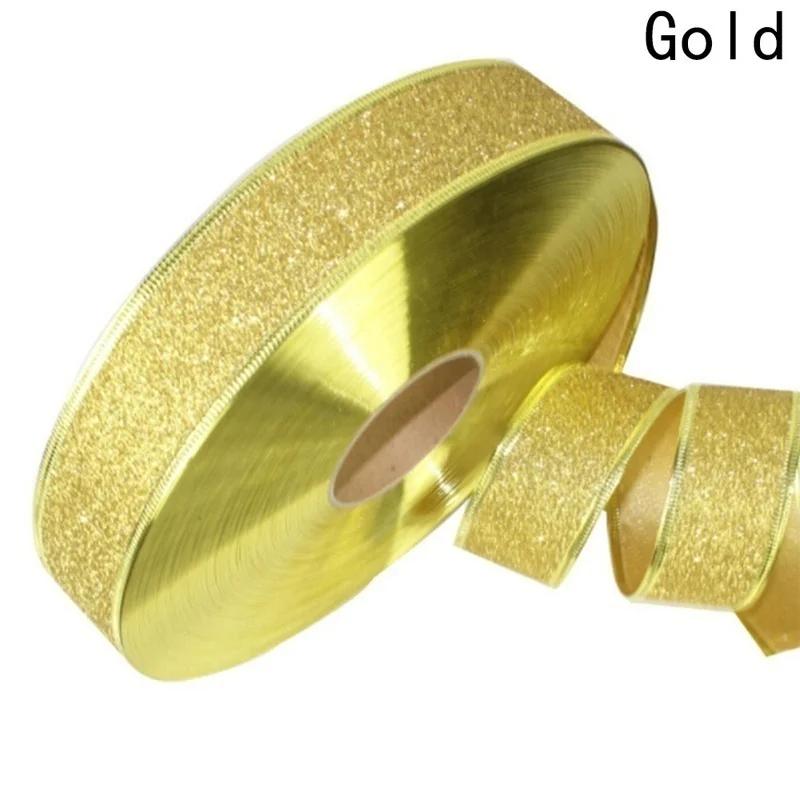 200cm Golden Edge Ribbon Weaving Single Face Satin Ribbon Packing Belt Wedding Christmas Decoration
