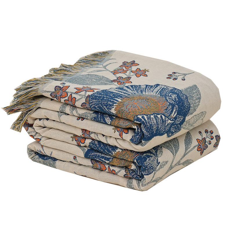 Floral Pattern Cotton Gauze Throw Blanket Towel Quilt Cover Blanket Summer Nap Thin Blanket Adult Air Conditioning Cool Quilt For Home
