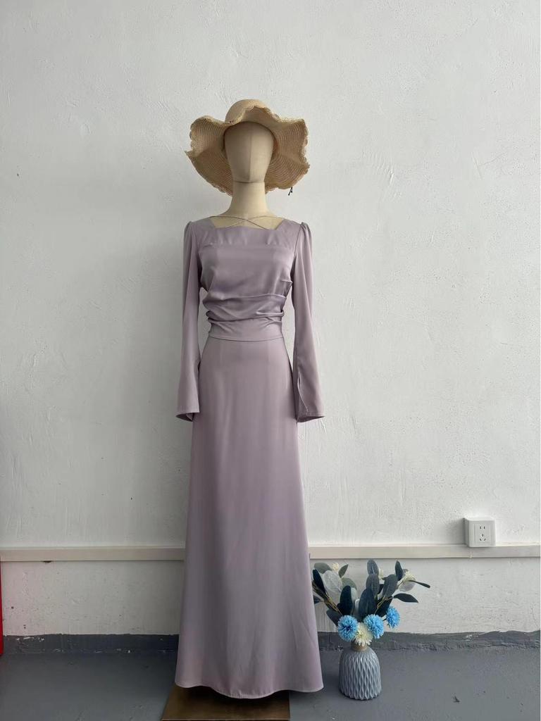 2024 Slim-Fit Sequined Satin Dress: European & American Style, Lace-Up, Long-Sleeved for Spring