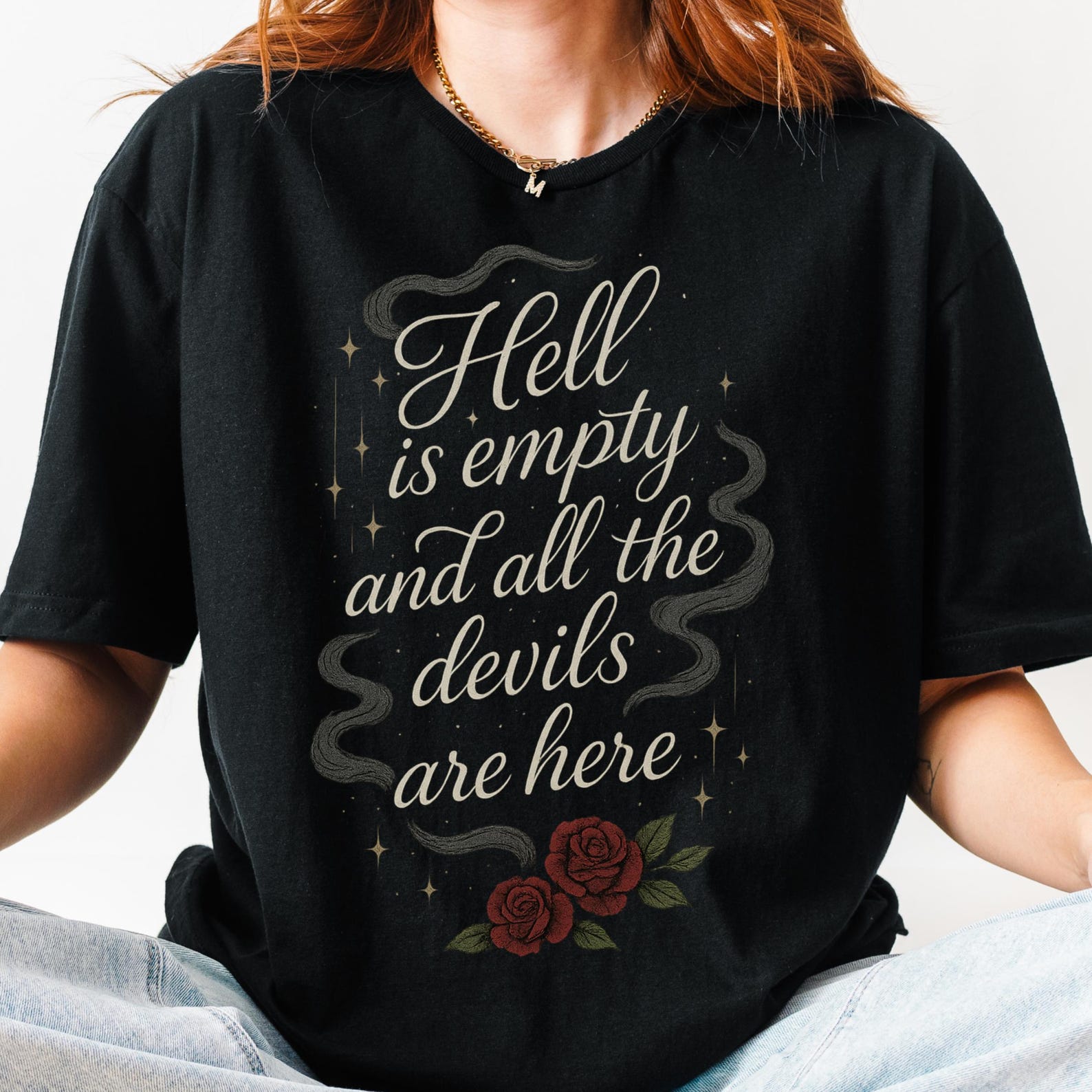 Hell Is Empty Devils Quote Shirt | Gothic Shakespeare Witchy T-Shirt L