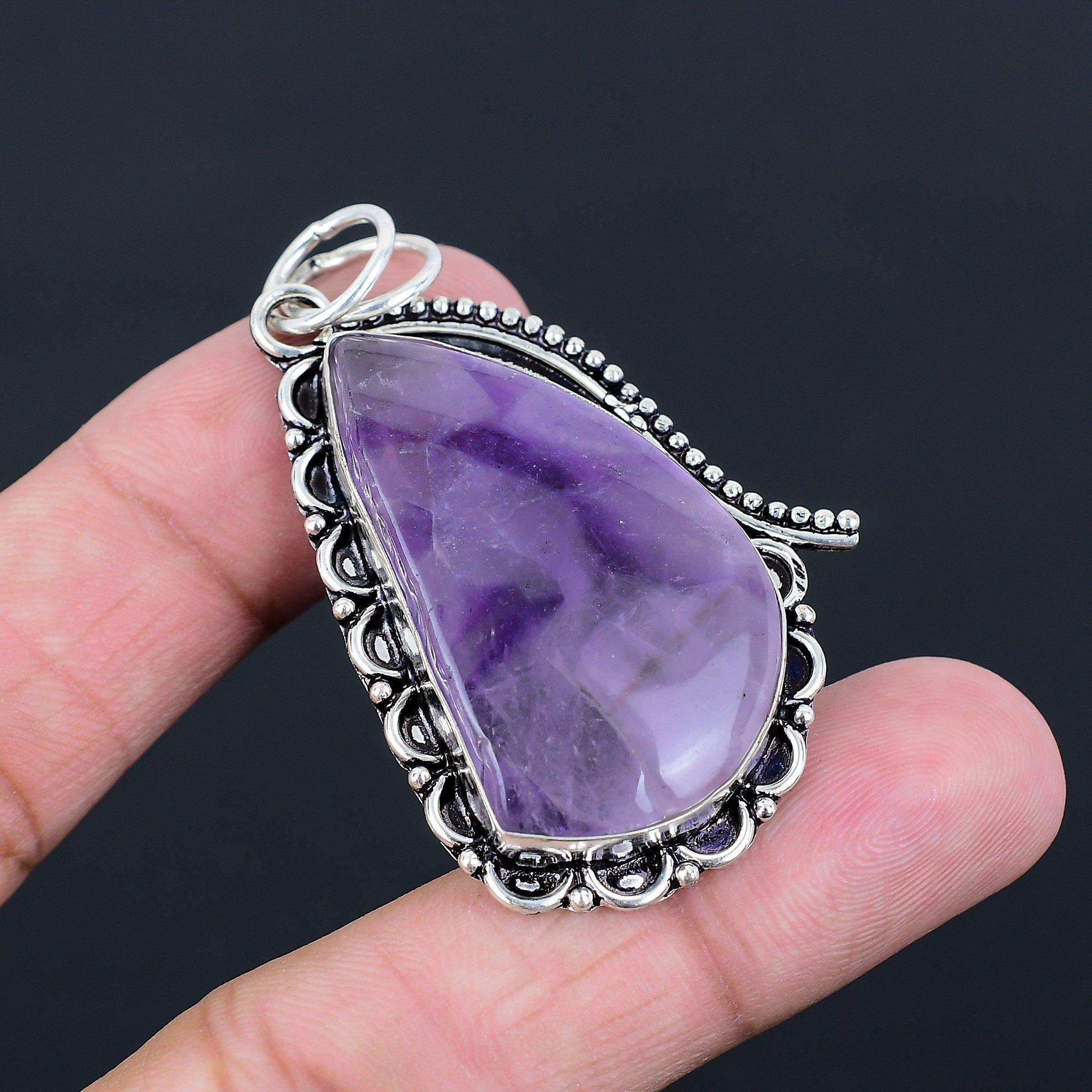 

Daughters Day Deal 925 Sterling Silver Star Amethyst Stone Art Deco Wife Pendant