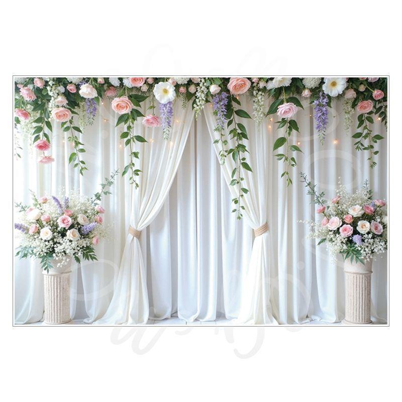 Birthday, Wedding and Engagement Party Backdrop Fabric, Luxurious Curtains, Gauze Drapes, Flowers, Photo Backdrop Fabric