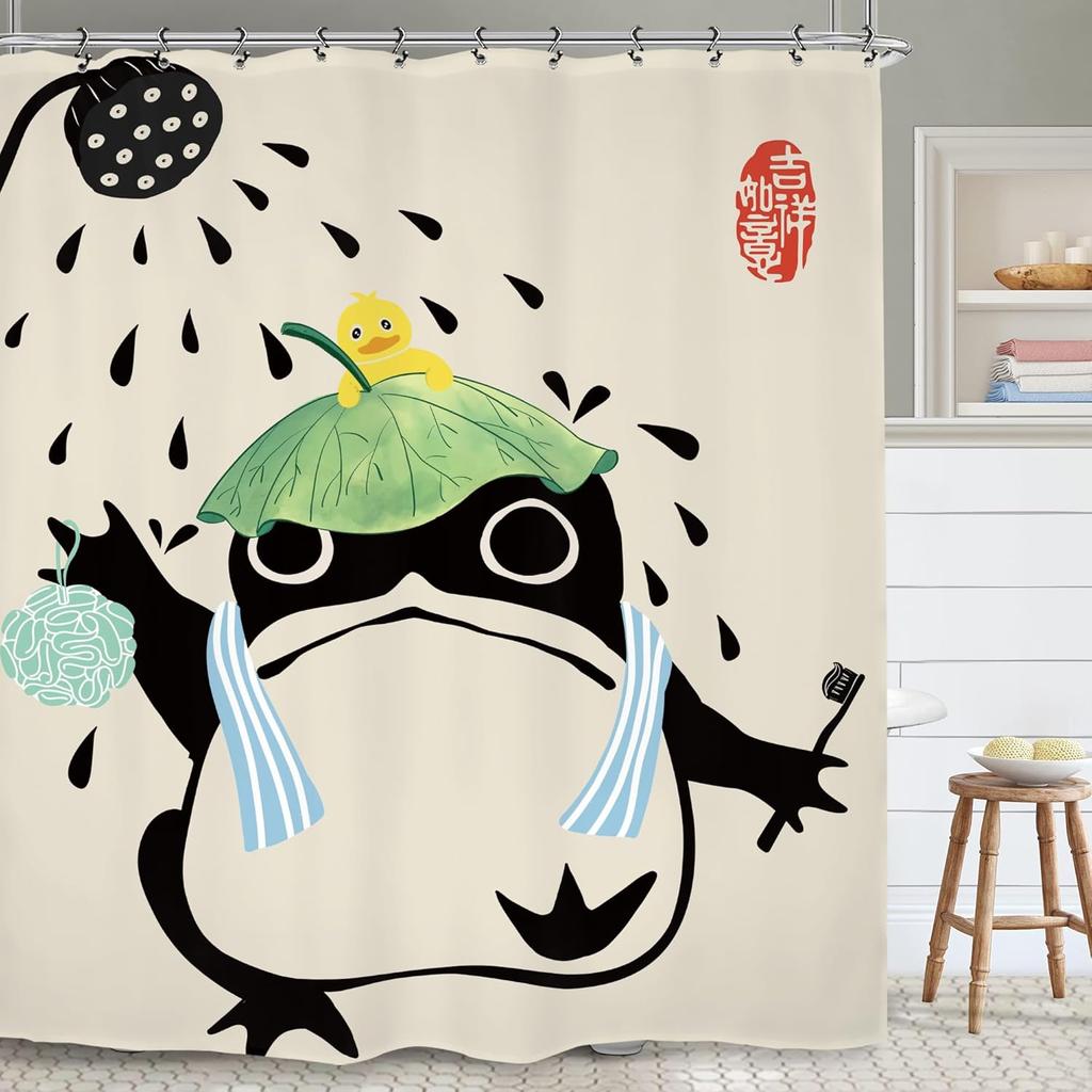 Yookeb Funny Frog Bathroom Shower Curtain Animal Hilarious Asian Style Traditional Japanese Cute Kids Polyester Fabric