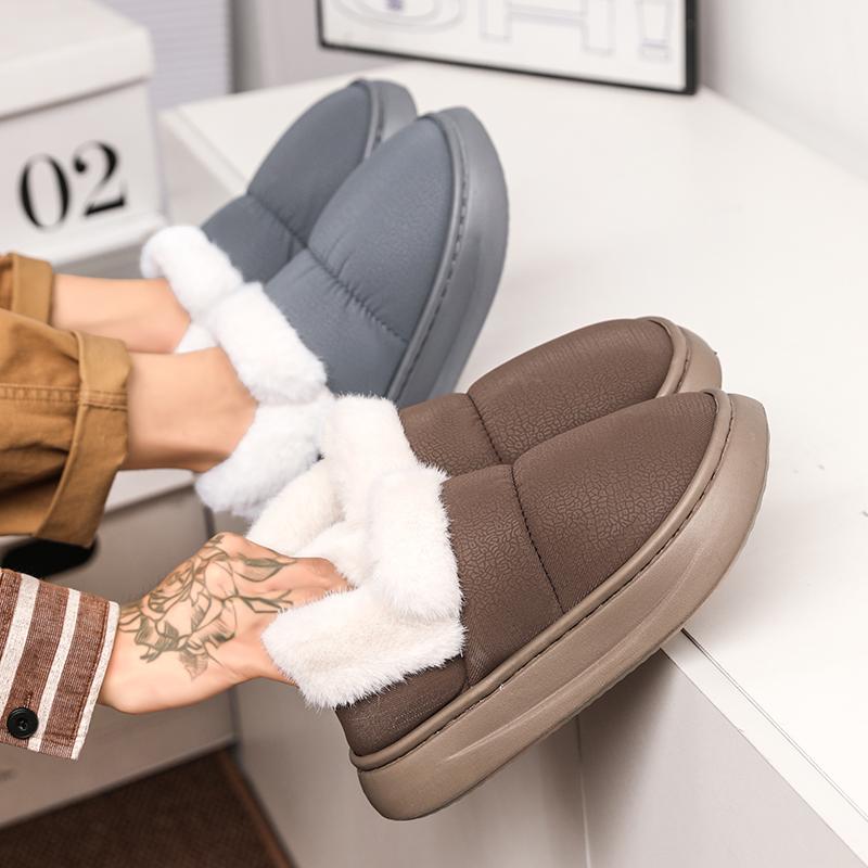 Couple Style Men's and Women's Baotou Cotton Slippers Winter Velvet Thick-Soled Non-Slip Warm Waterproof Bag Heel Cotton Shoes