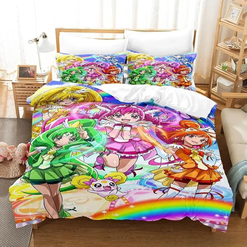 Smile PreCure 3D Anime Bedding Set Single Twin Full Queen King Size Kawaii Duvet Cover for Adult Kid Bedroom