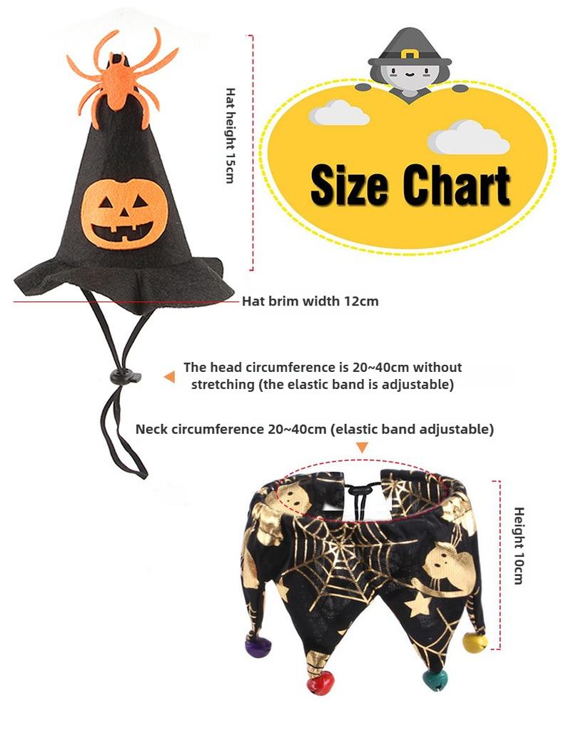 Halloween Cat Hat Scarf Set with Skull Pumpkin Pattern Cat Cape Hat Set with Dog Scarf Hats Pet Funny Decoration Accessories