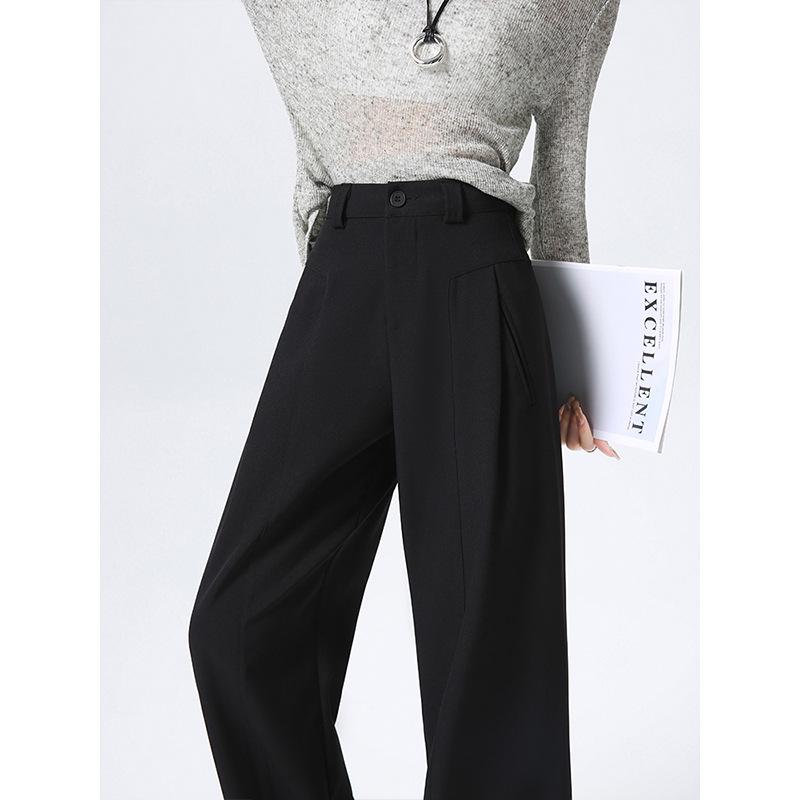 

Жіночі чорні драпіровані штани від костюма з високою посадкою - Широкі штанини, Вільний крій, Весна/Осінь 2025 S (80-100 jin)