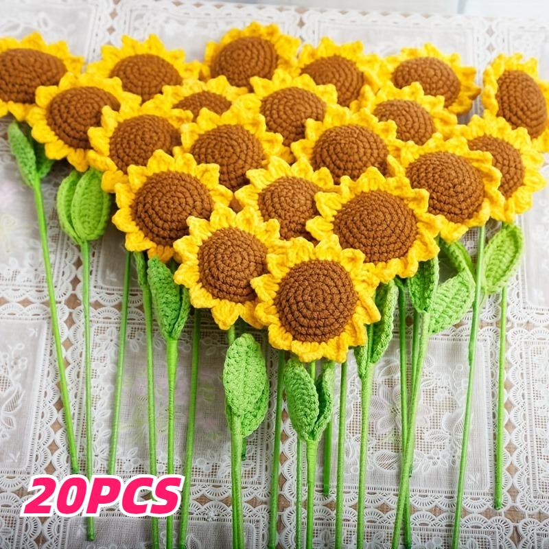 

20pcs Handmade Crochet Sunflower Bouquets Artificial Crochet Sunflower Autumn Party Wedding Halloween Holiday Scene Decorations
